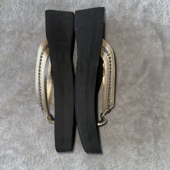 Cobian Flip Flops Women 8 Tiffany II Mid-Wedge Gold Rhinestones Cushioned - Picture 6 of 7